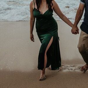 Emerald green satin dress